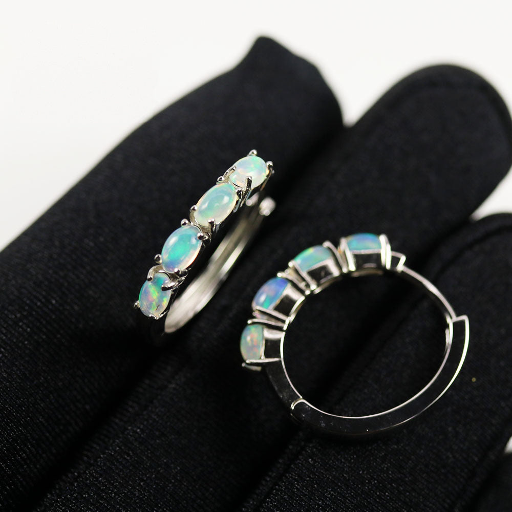 ‘Skye’ Oval Gemstone Row Hoop Earrings – opal on display