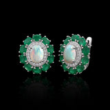 ‘Kallista’ Oval Opal Agate Halo Set – earrings front