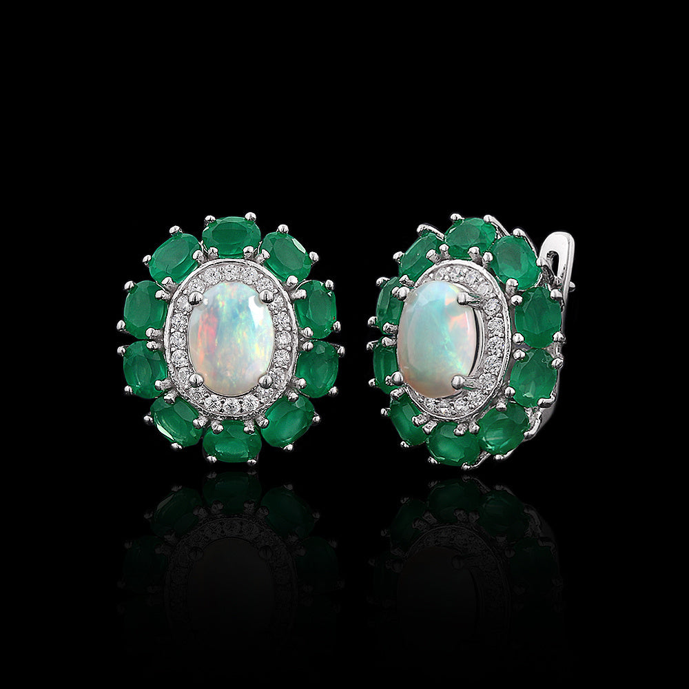‘Kallista’ Oval Opal Agate Halo Set – earrings front