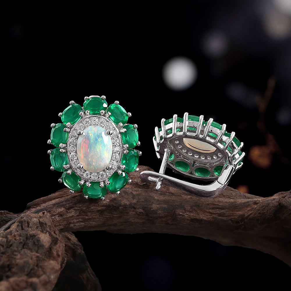 ‘Kallista’ Oval Opal Agate Halo Set – earrings side view