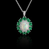 ‘Kallista’ Oval Opal Agate Halo Set – pendant front