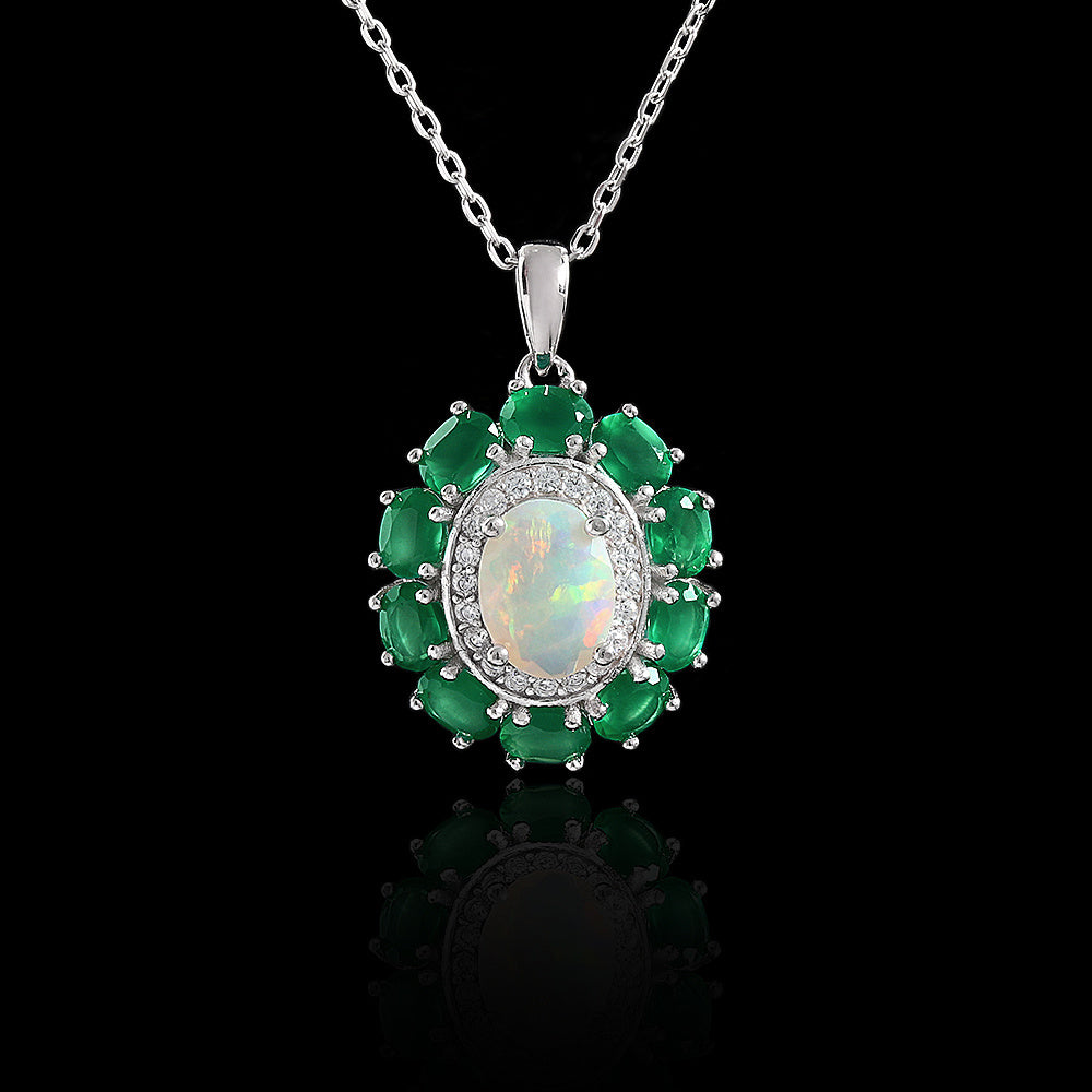 ‘Kallista’ Oval Opal Agate Halo Set – pendant front