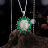 ‘Kallista’ Oval Opal Agate Halo Set – pendant on wood