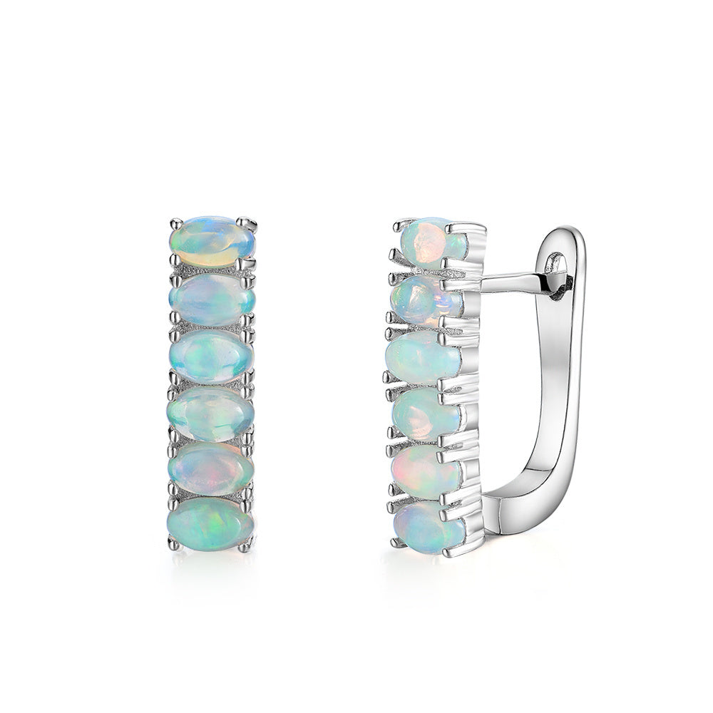 ‘Stevie’ Oval Opal Bar Huggie Earrings