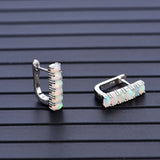 ‘Stevie’ Oval Opal Bar Huggie Earrings – side view