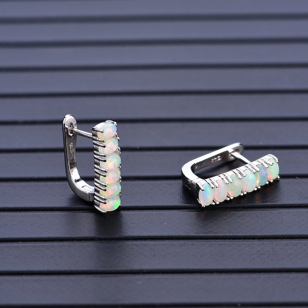 ‘Stevie’ Oval Opal Bar Huggie Earrings – side view