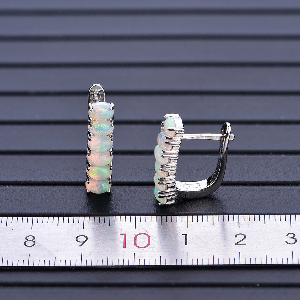 ‘Stevie’ Oval Opal Bar Huggie Earrings – with ruler