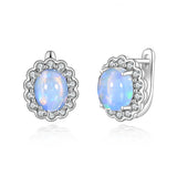 ‘Sutton’ Oval Opal Cabochon Halo Earrings – front and side