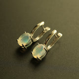 ‘Annie’ Oval Opal Clasp Drop Earrings – angle view
