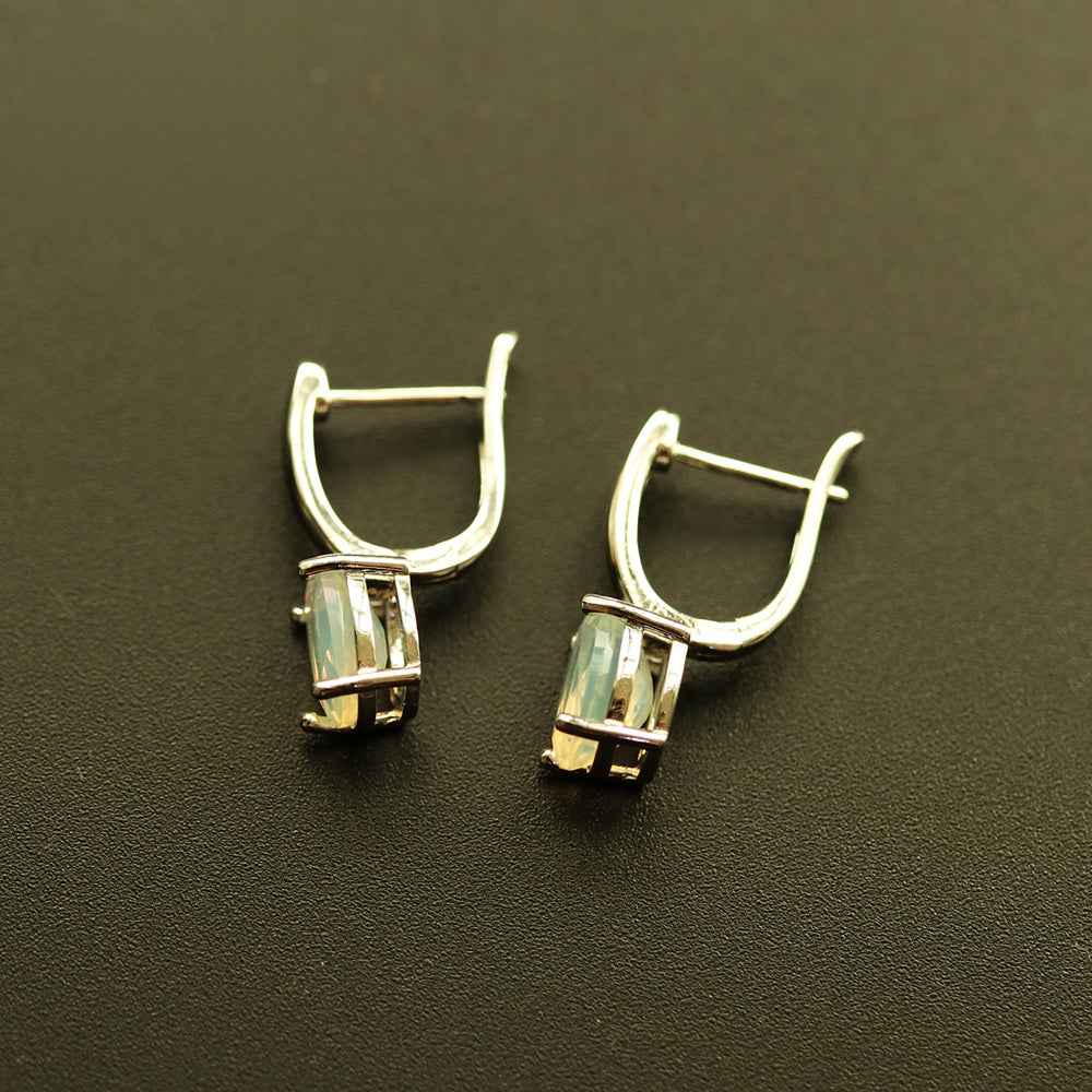 ‘Annie’ Oval Opal Clasp Drop Earrings – back view