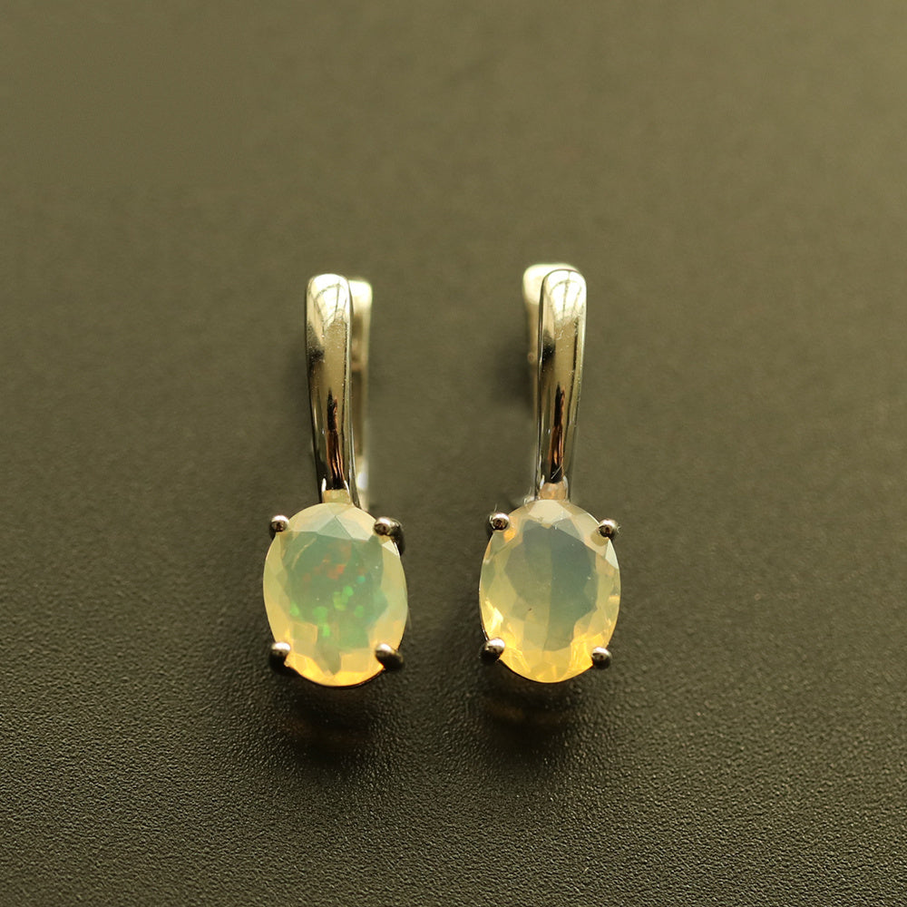 ‘Annie’ Oval Opal Clasp Drop Earrings – pair front warm