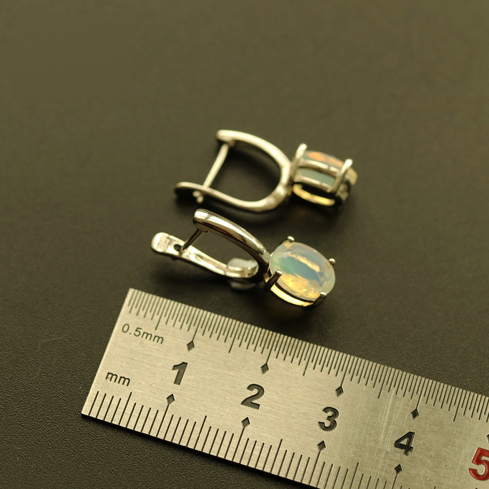 ‘Annie’ Oval Opal Clasp Drop Earrings – with ruler