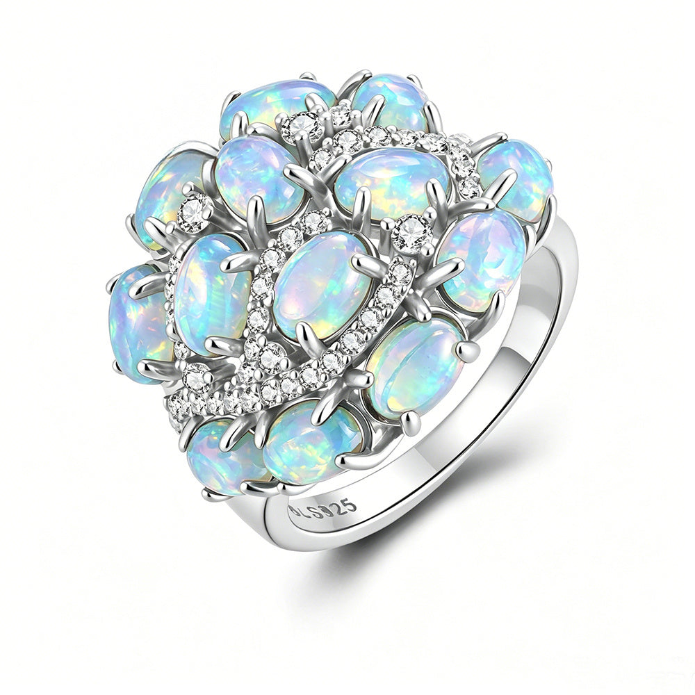 ‘Leigh’ Oval Opal Cluster Cocktail Ring