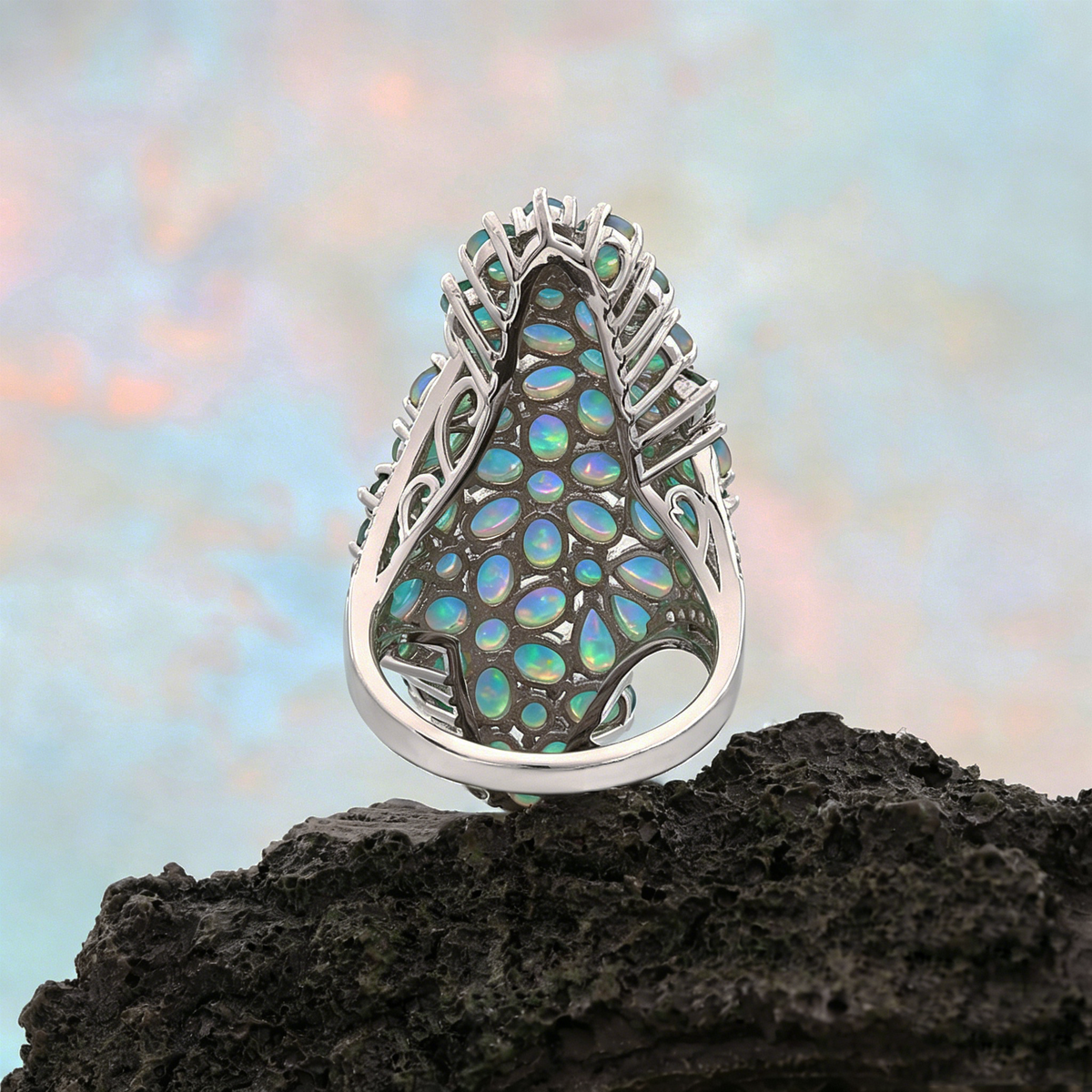‘Mattie’ Oval Opal Cluster Cocktail Ring – back view