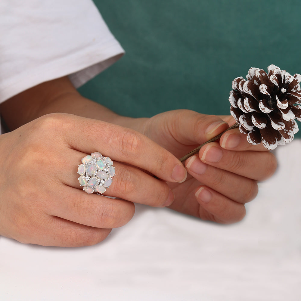‘Leigh’ Oval Opal Cluster Cocktail Ring – on hand