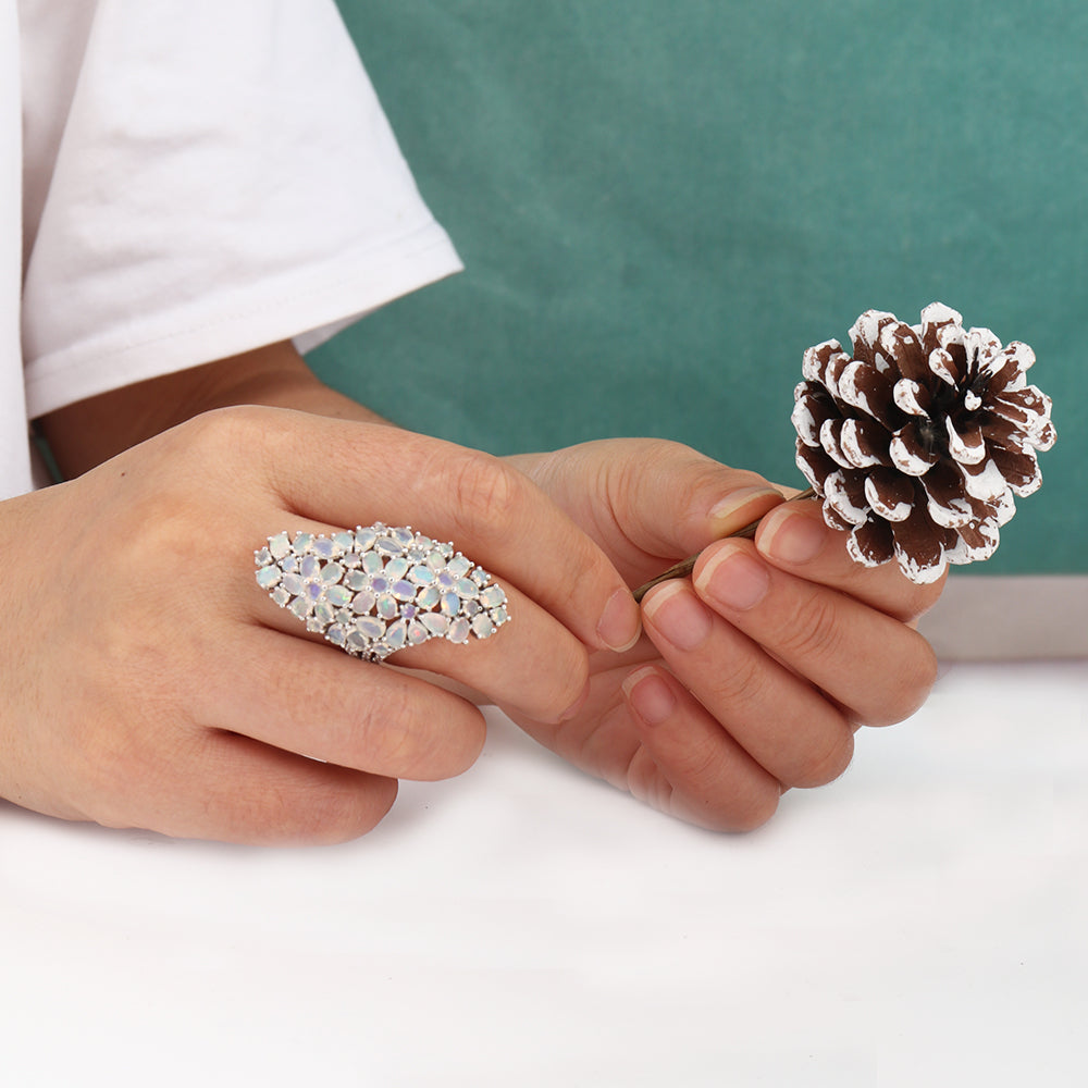 ‘Mattie’ Oval Opal Cluster Cocktail Ring – on hand
