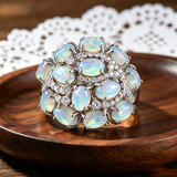 ‘Leigh’ Oval Opal Cluster Cocktail Ring – tray top view