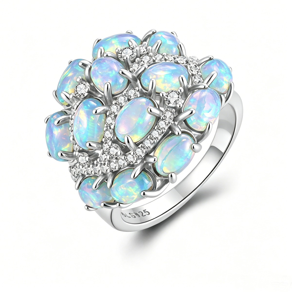 ‘Leigh’ Oval Opal Cluster Cocktail Ring – ring only