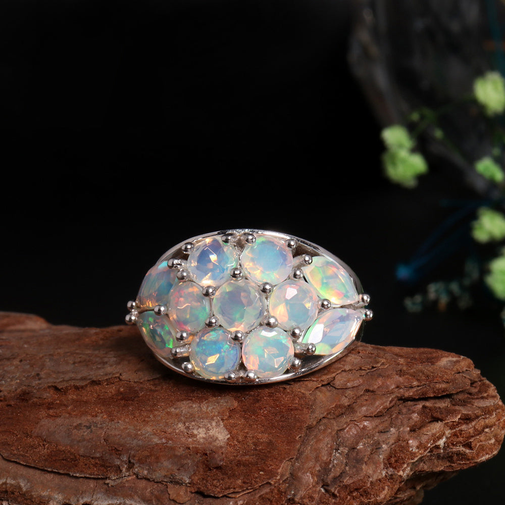 ‘Hattie’ Oval Opal Cluster Dome Ring – on driftwood