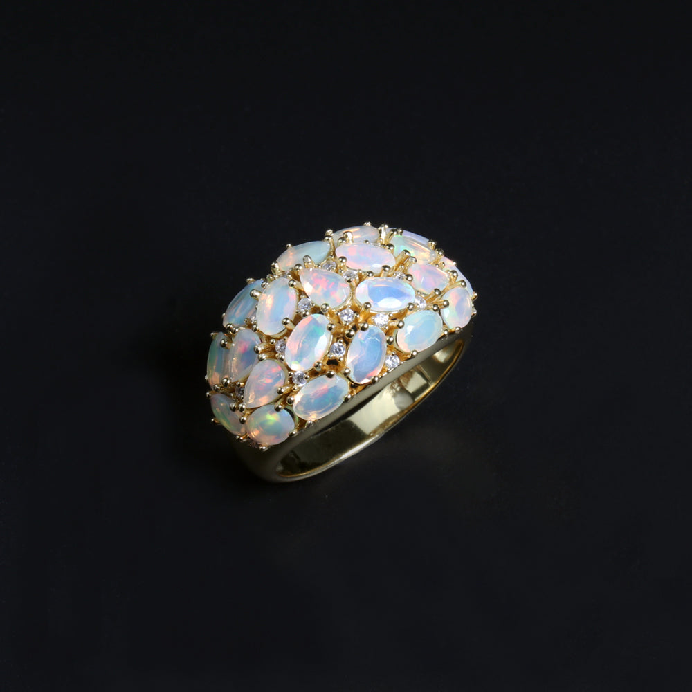 ‘Addie’ Oval Opal Cluster Dome Ring – yellow side view