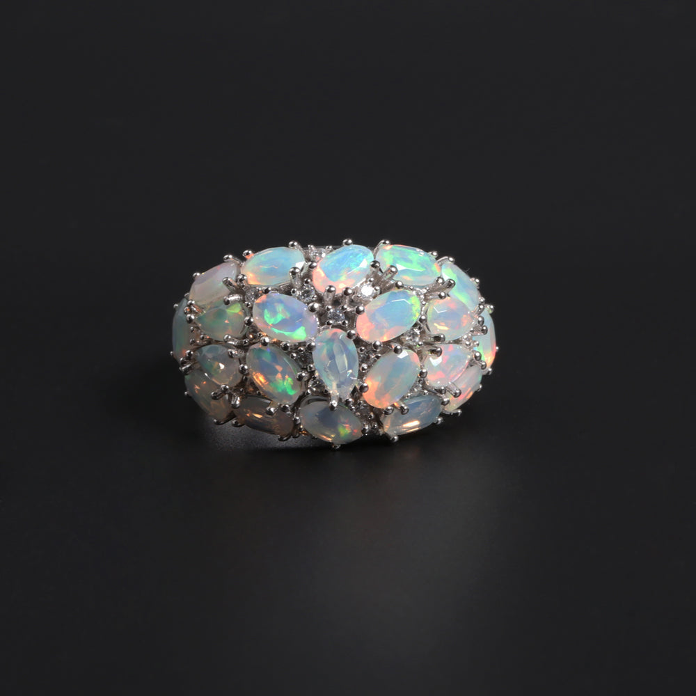 ‘Addie’ Oval Opal Cluster Dome Ring – white top view