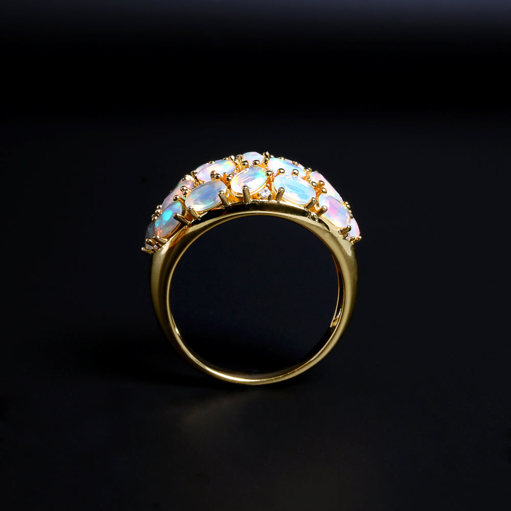 ‘Addie’ Oval Opal Cluster Dome Ring – yellow front standing