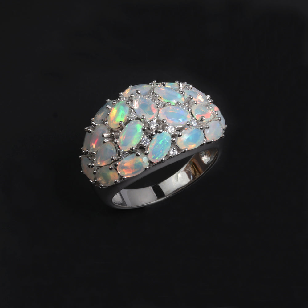 ‘Addie’ Oval Opal Cluster Dome Ring – white angle view