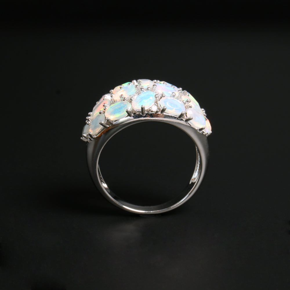 ‘Addie’ Oval Opal Cluster Dome Ring – white front standing