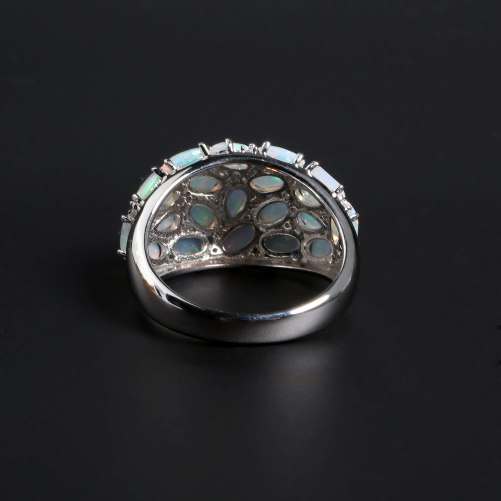 ‘Addie’ Oval Opal Cluster Dome Ring – white back