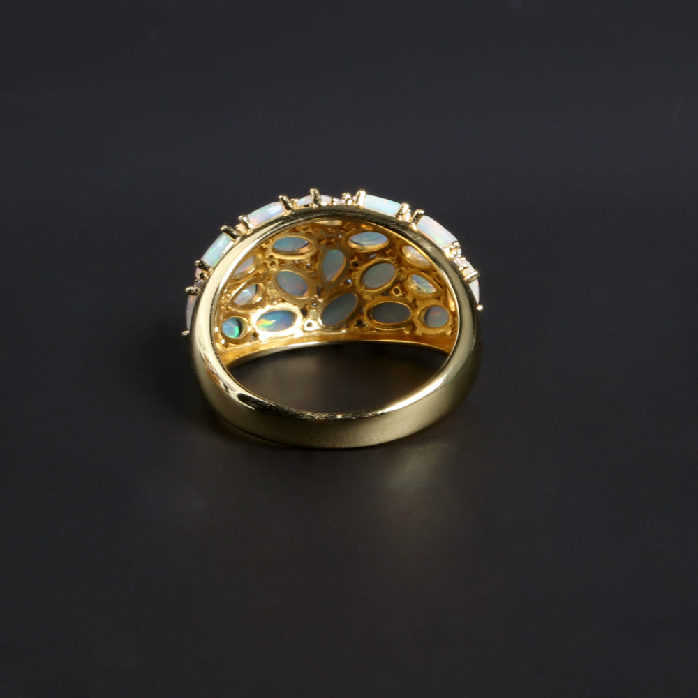 ‘Addie’ Oval Opal Cluster Dome Ring – yellow back