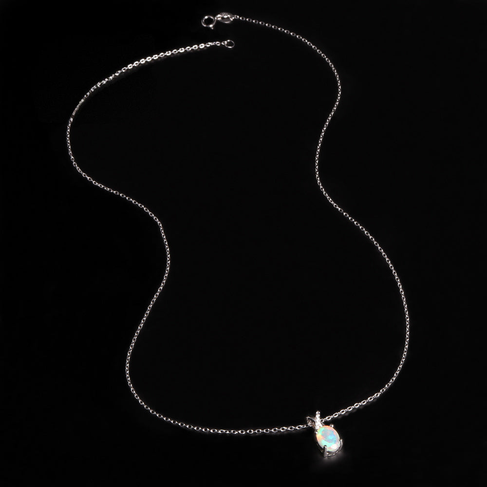 ‘Mercy’ Oval Opal Cross Bail Pendant – full chain