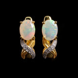 ‘Byron’ Oval Opal Crossover Leverback Earrings – pair front