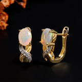 ‘Byron’ Oval Opal Crossover Leverback Earrings – front and side