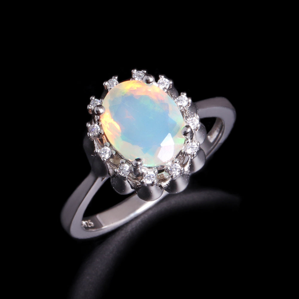 ‘Honora’ Oval Opal Crown Halo Ring