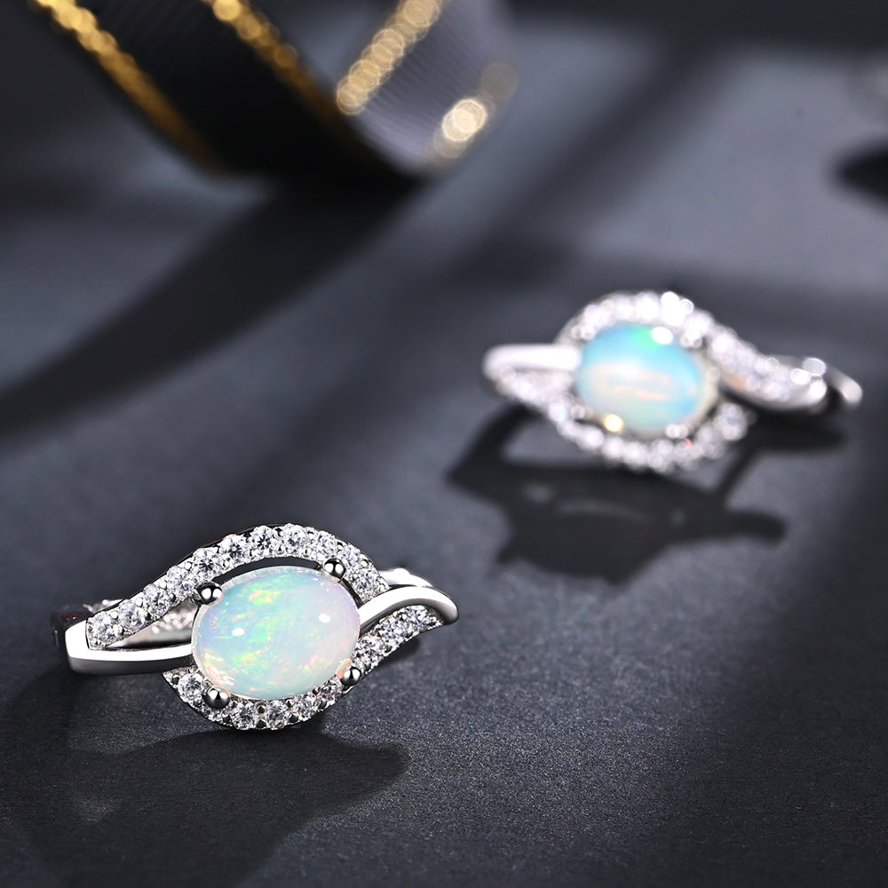 ‘Frankie’ Oval Opal CZ Swirl Earrings – pair lying
