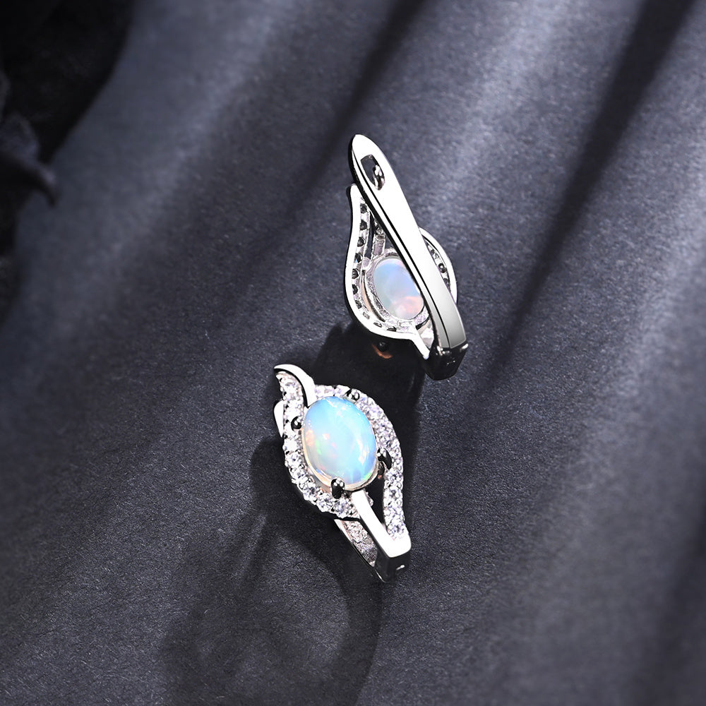 ‘Frankie’ Oval Opal CZ Swirl Earrings – front and back