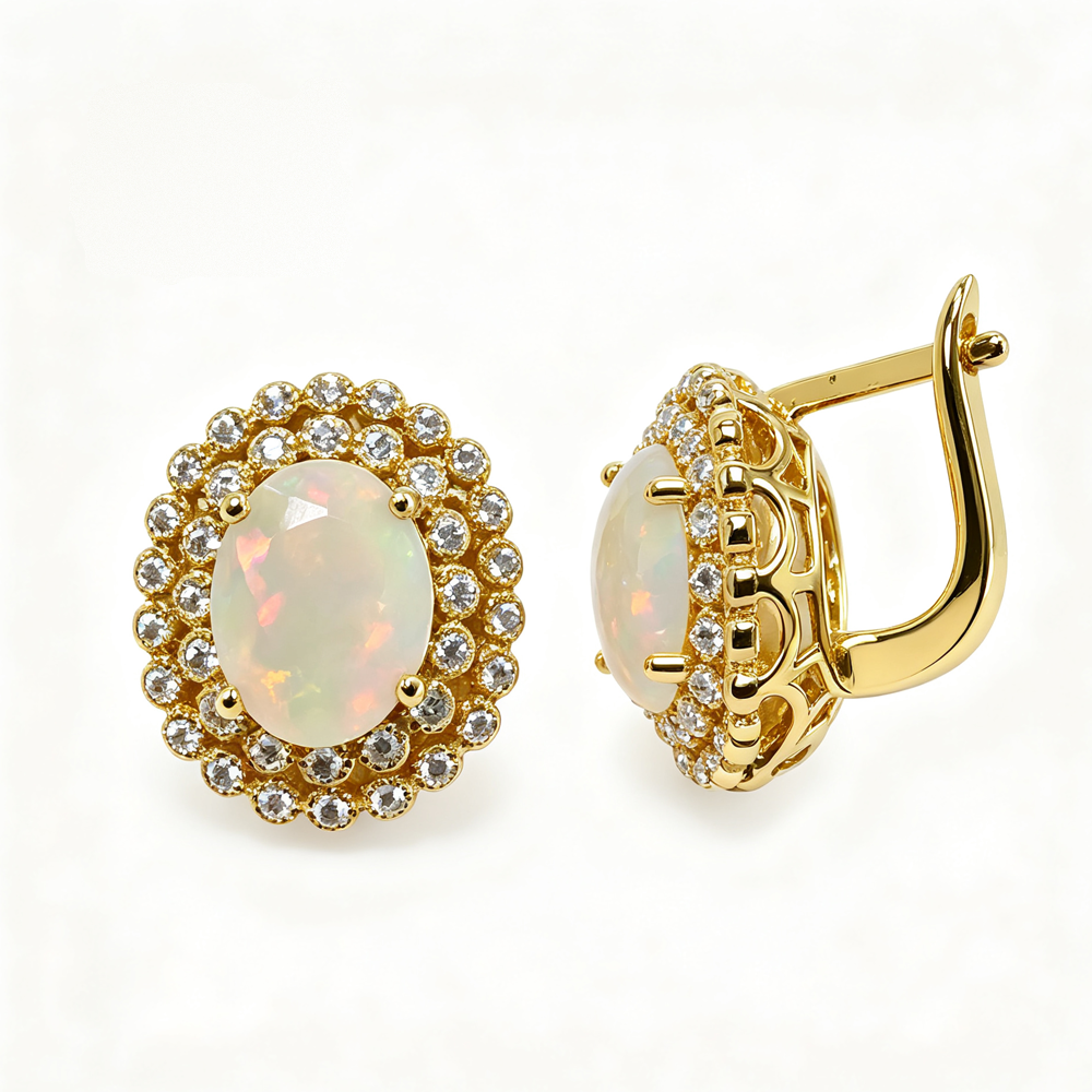 ‘Faith’ Oval Opal Double Halo Earrings