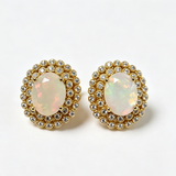 ‘Faith’ Oval Opal Double Halo Earrings – front pair