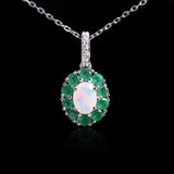‘Bexley’ Oval Opal Emerald Halo Pendant