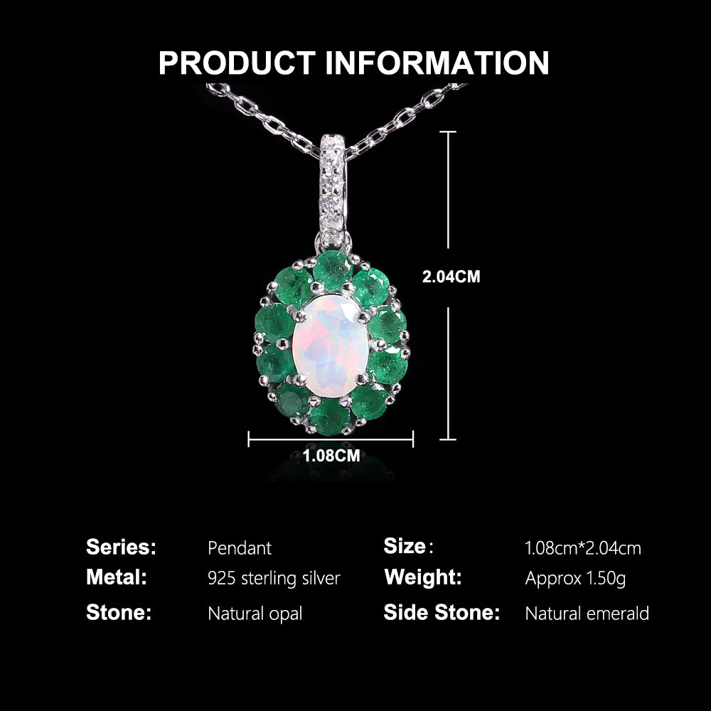 ‘Bexley’ Oval Opal Emerald Halo Pendant – specs dimensions
