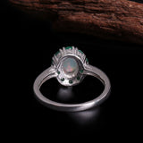 ‘Emmeline’ Oval Opal Emerald Halo Ring – back