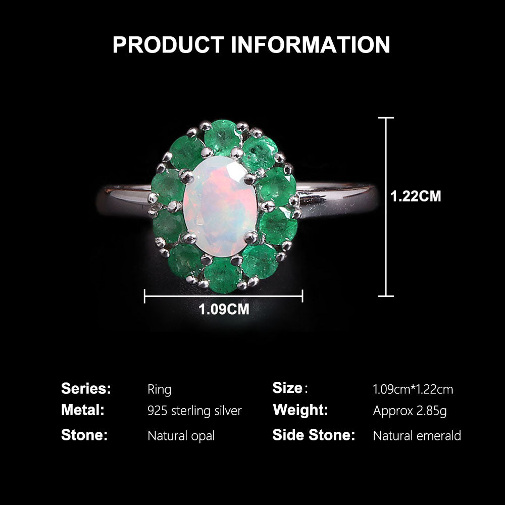 ‘Sylvie’ Oval Opal Emerald Halo Set – ring specs