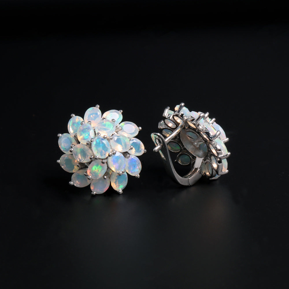 ‘Primrose’ Oval Opal Flower Cluster Earrings – side view