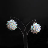 ‘Primrose’ Oval Opal Flower Cluster Earrings – on display stand