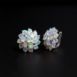 ‘Primrose’ Oval Opal Flower Cluster Earrings – angled pair