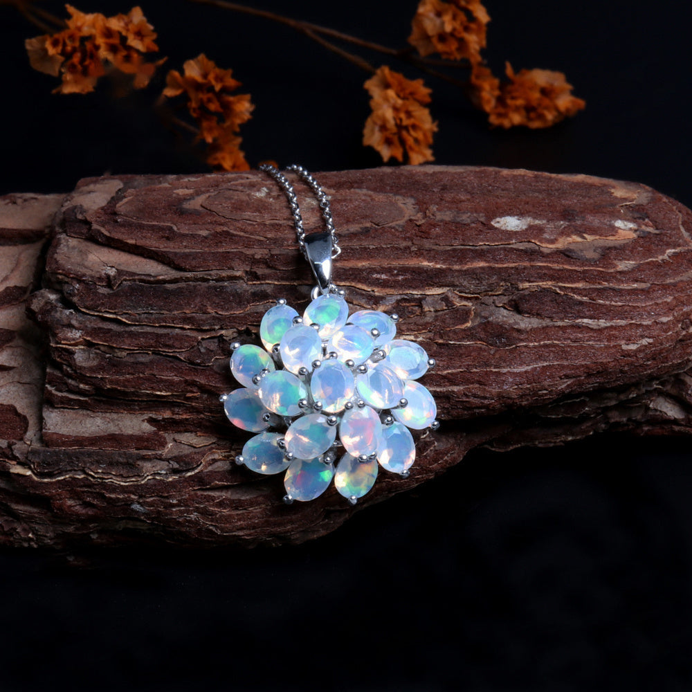 ‘Bluebell’ Oval Opal Flower Cluster Pendant