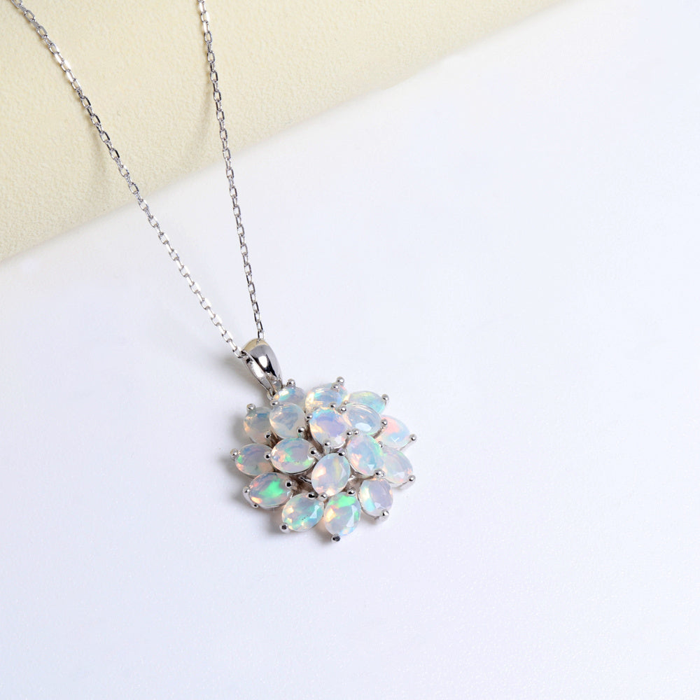 ‘Bluebell’ Oval Opal Flower Cluster Pendant – on white