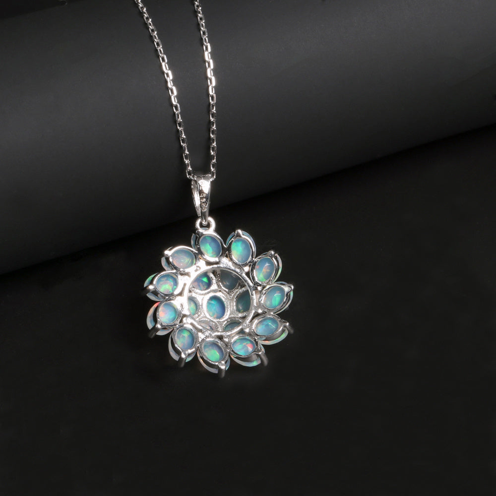 ‘Bluebell’ Oval Opal Flower Cluster Pendant – back view