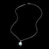 ‘Snowy’ Oval Opal Flower Halo Pendant – full chain