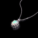‘Snowy’ Oval Opal Flower Halo Pendant – side view